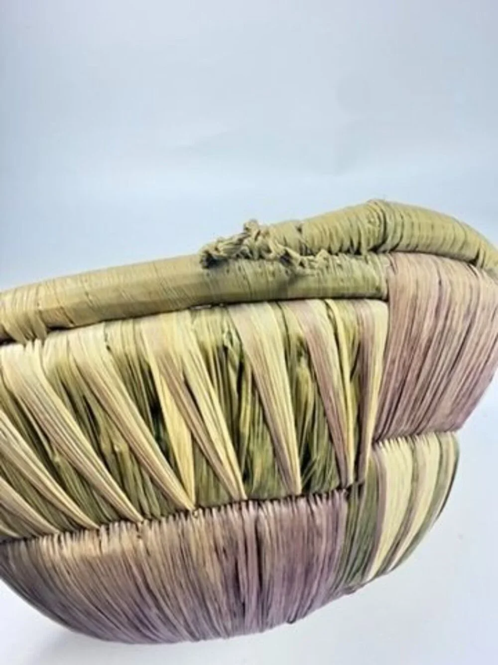 Basket Pima Coiled Woven Gathering Star Design Green Purple Vintage Hand Woven N